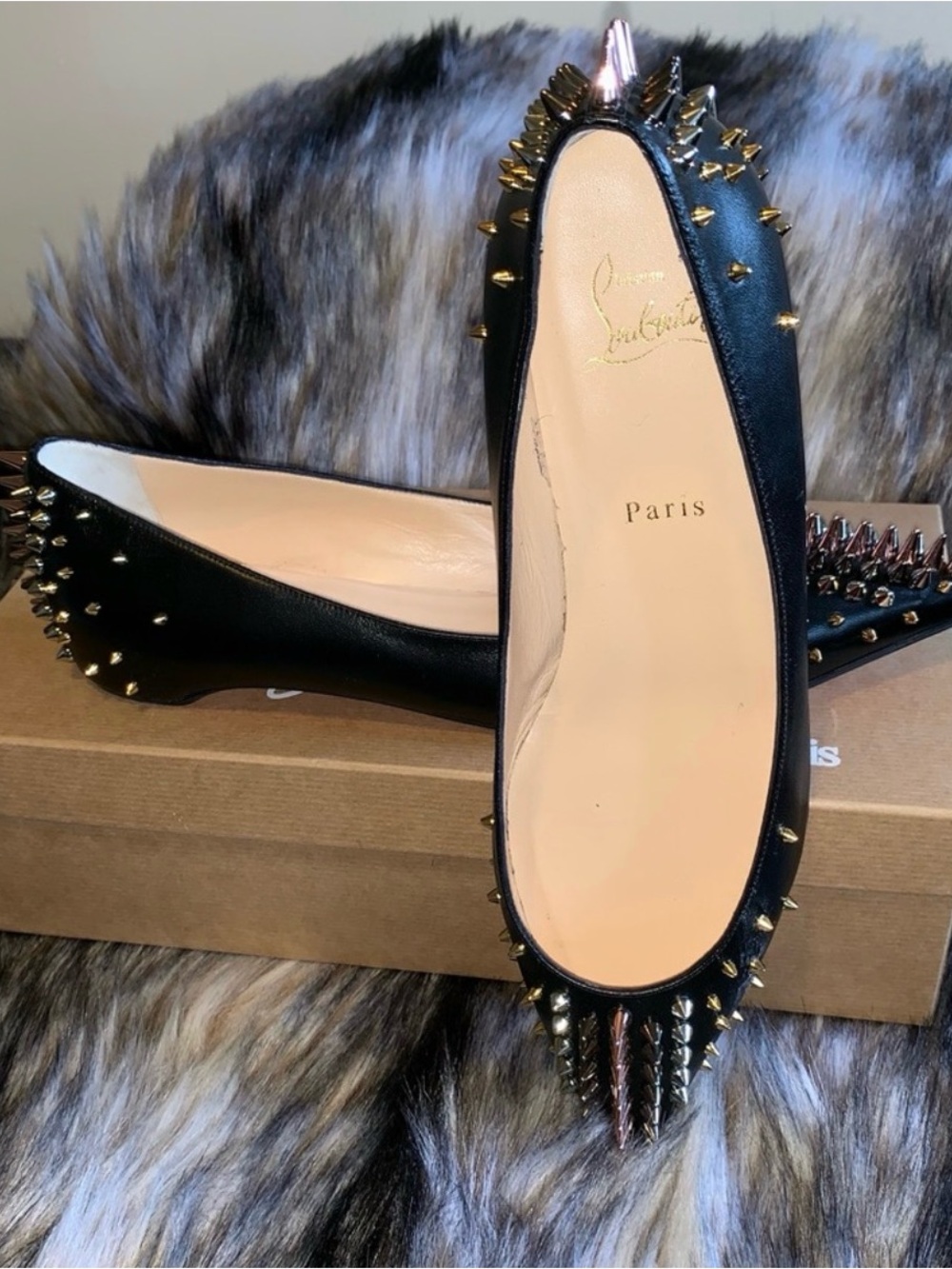 Christian Louboutin Pigalle Follies Spiked Pointed-Toe Heels in Black & Red